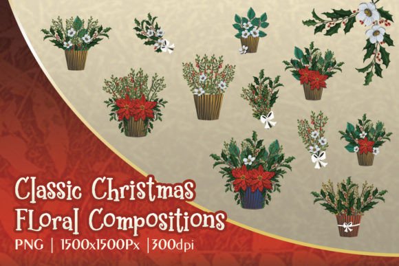 12 Classic Christmas Floral Illustrations