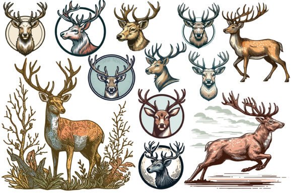 12 X Christmas Reindeer Bundle Illustrations