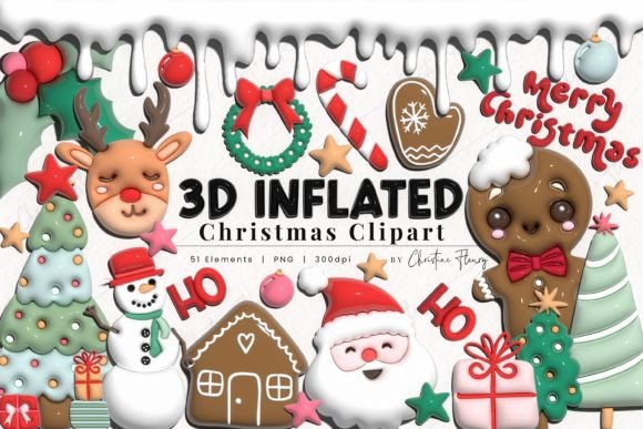 3D Inflated Christmas Clipart for Illustrations