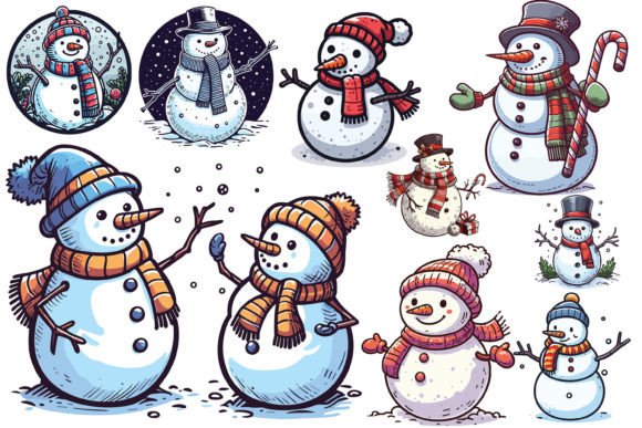 9 X Christmas Snowman Bundle Illustrations