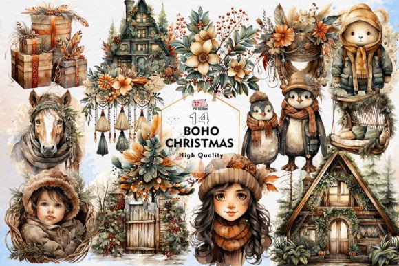 Boho Christmas Sublimation Clipart PNG Review