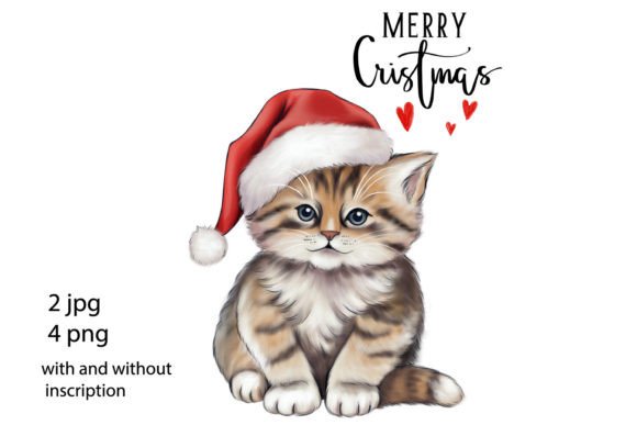 Cat in Christmas Hat Clipart: Festive Illustrations