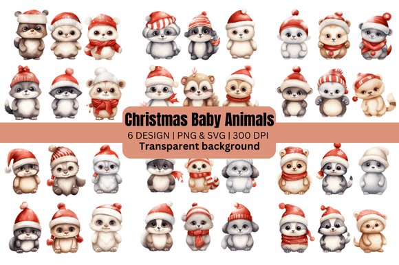 Christmas Baby Animals Clipart & Illustrations