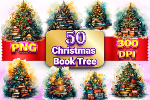 Christmas Book Tree Clipart: Illustrations for Branding