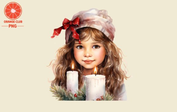 Christmas Candles with Cute Girl: Illustrations for Branding