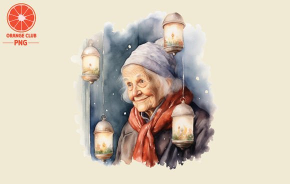 Christmas Candles with Old Lady Illustrations