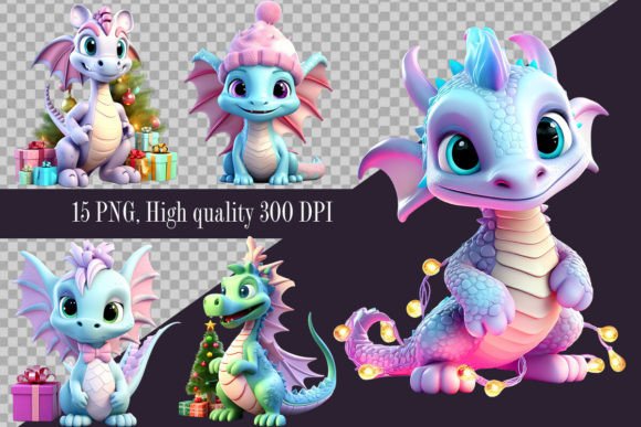 Christmas Cute Dragon Clipart: Festive Illustrations