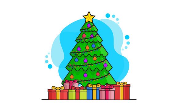 Christmas Tree with Gift Boxes Illustrations