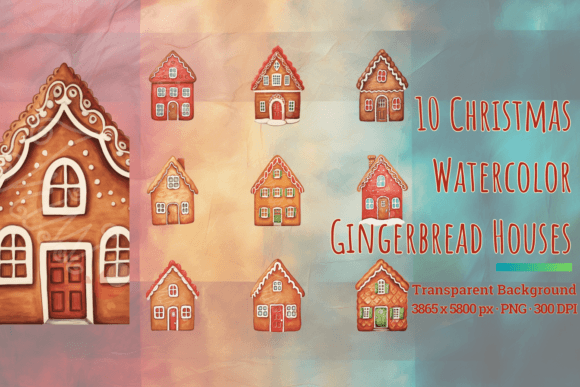 Christmas Watercolor Gingerbread Houses Illustrations