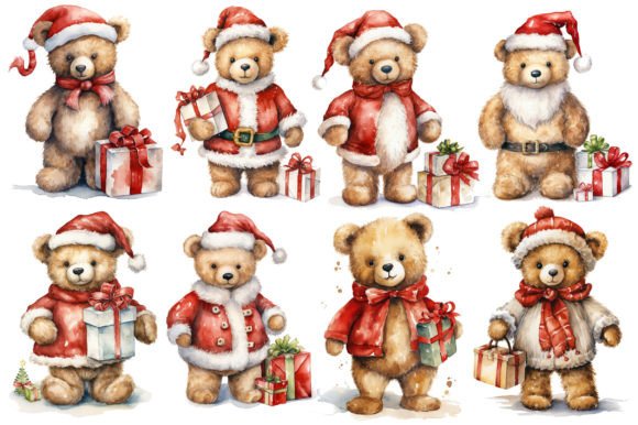 Cute Christmas Teddy Bear Clipart Bundle: Festive Illustrations