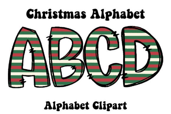 Cute Retro Christmas Alphabet Doodle Illustrations