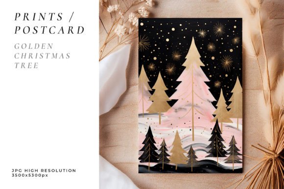 Golden Christmas Tree Postcard: Illustrations for Sellers