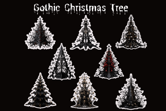 Gothic Christmas Tree Stickers: Bold Illustrations