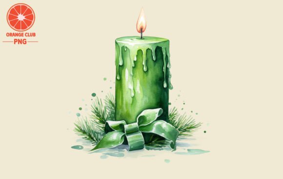 Green Christmas Candle Watercolor Illustrations Review