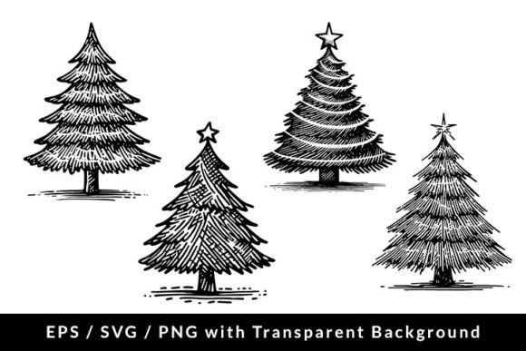 Hand Drawn Christmas Tree Doodle SVG EPS for Illustrations