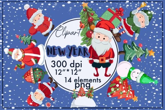 Happy New Year, Christmas Santa Claus Illustrations