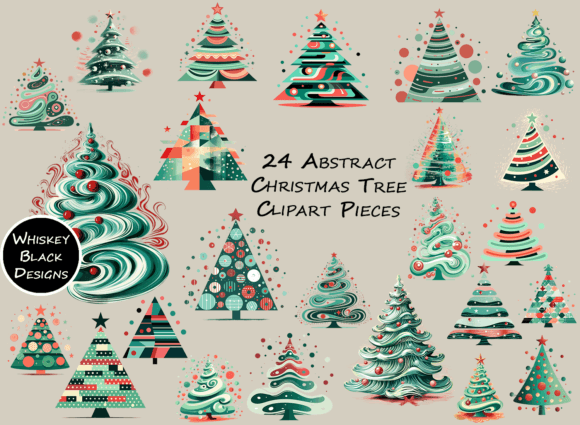 Retro Abstract Christmas Tree Clipart: Branding & Illustrations