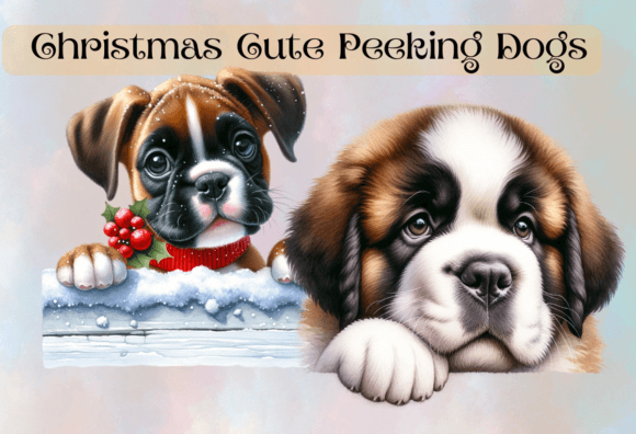 Review: Christmas Cute Peeking Dogs Clipart No 2 Illustrations