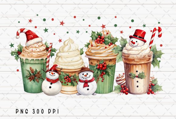 Snowman Coffee Christmas Vintage PNG Review