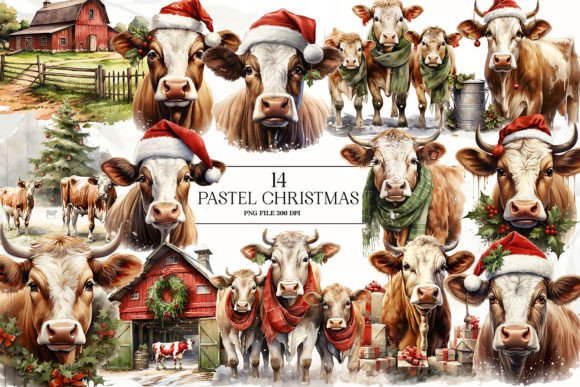 Vintage Christmas Cows Clipart Bundle: A Designer’s Review of Illustrations