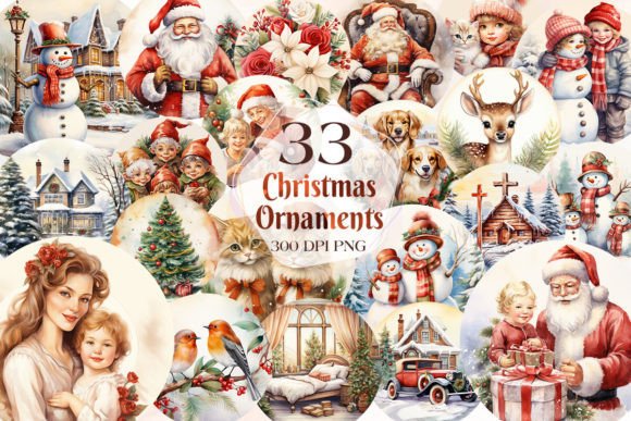 Vintage Christmas Ornaments Clipart & Illustrations
