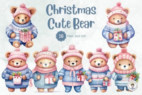 Watercolor Christmas Cute Bear Clipart Review
