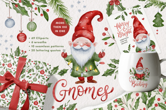 Watercolor Christmas Gnomes Bundle: Illustrations Review