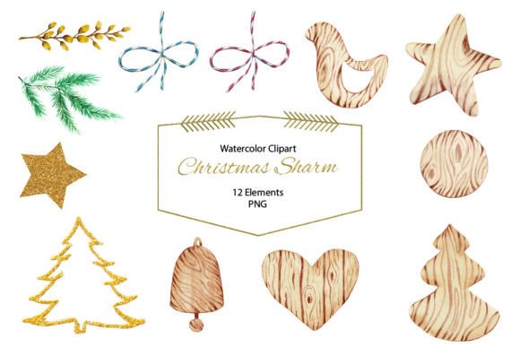 Watercolor Christmas Sharm Clipart: Festive Illustrations