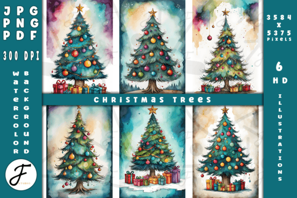 Watercolor Christmas Trees Background: Illustrations Review