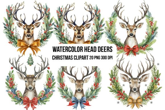 Watercolor Head Deers Christmas Clipart Review