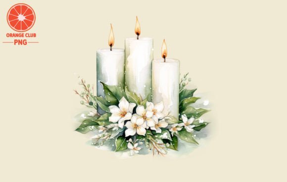 White Christmas Candles Watercolor 2 Illustrations Review